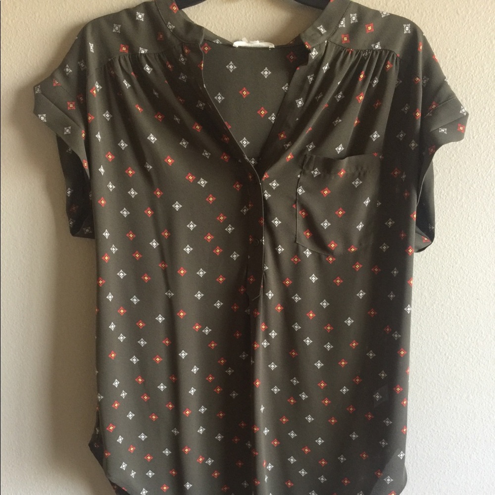 Pleione Army Green Printed Blouse